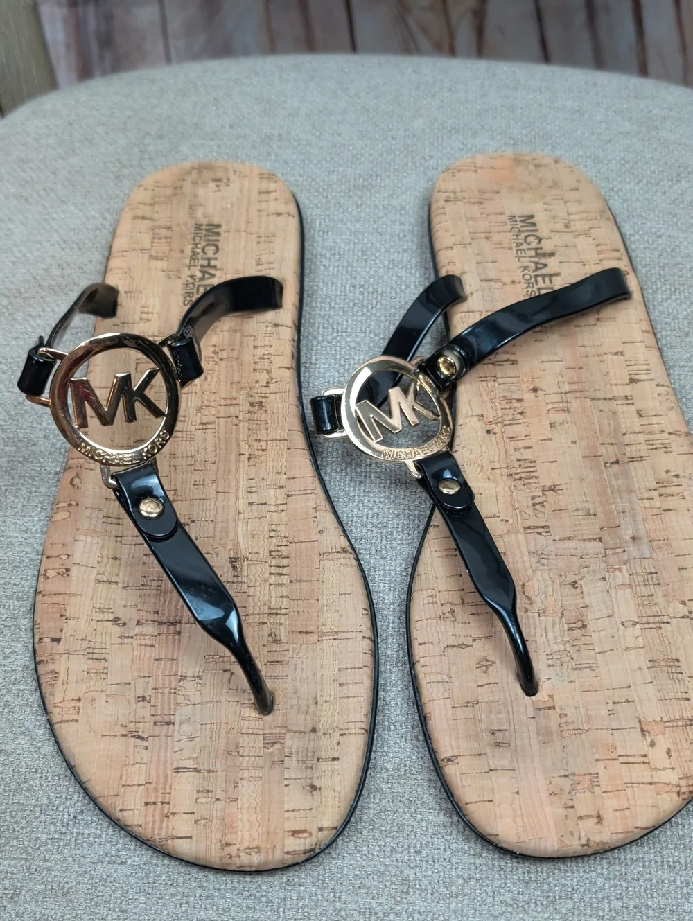 Michael Kors Black MK Logo Cork Sandals Size 10